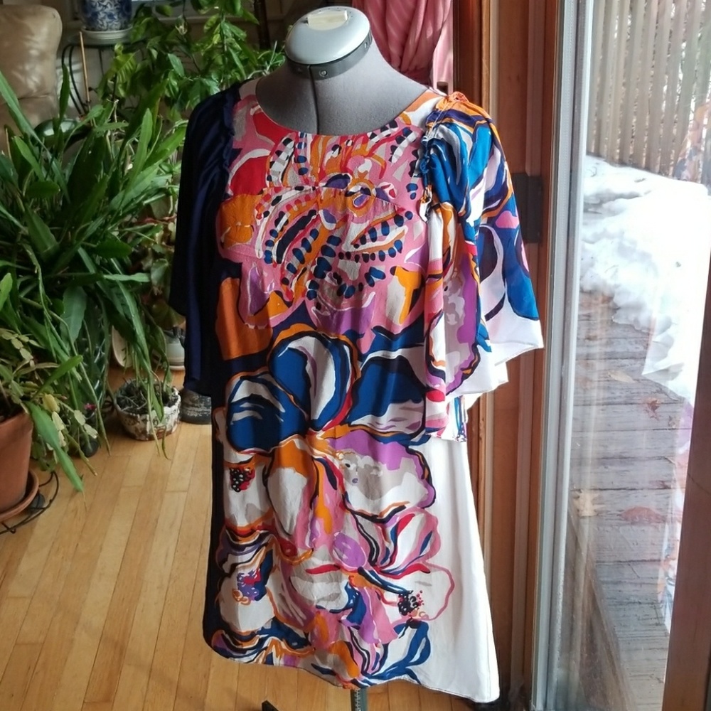 Abstract Floral Spring Midi Dress
